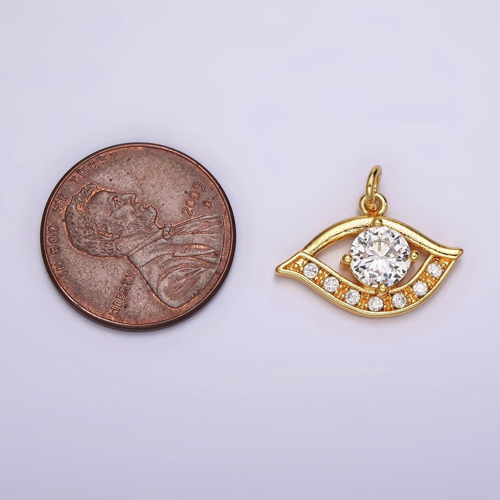24K Gold plated Clear CZ Micro Paved CZ Open Evil Eye of Ra Charm | AC870 AC871