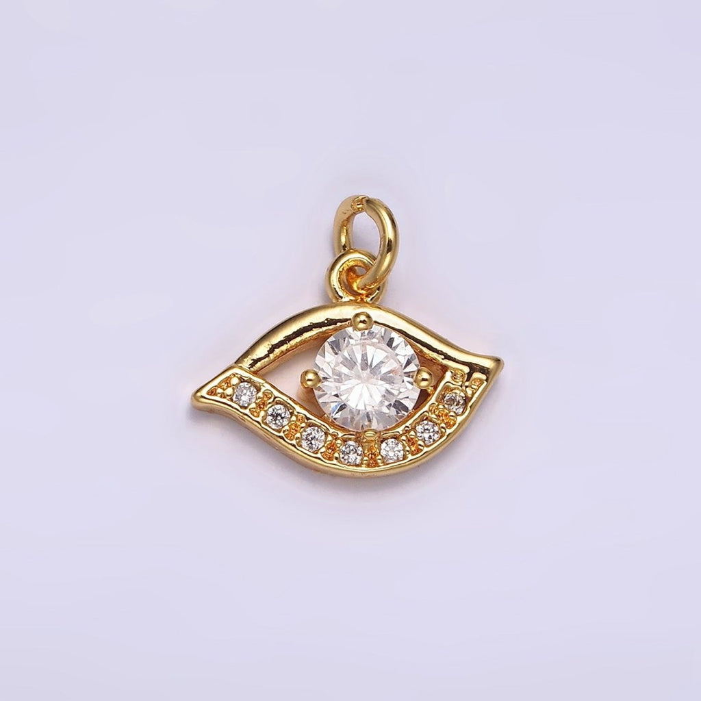 24K Gold plated Clear CZ Micro Paved CZ Open Evil Eye of Ra Charm | AC870 AC871