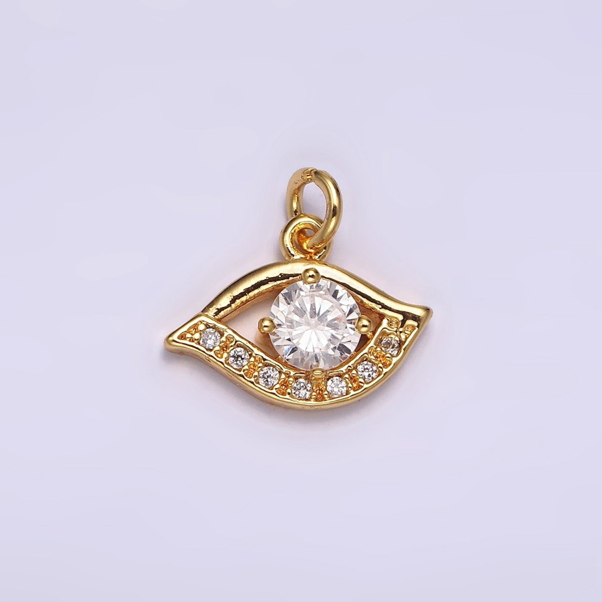 24K Gold plated Clear CZ Micro Paved CZ Open Evil Eye of Ra Charm | AC870 AC871