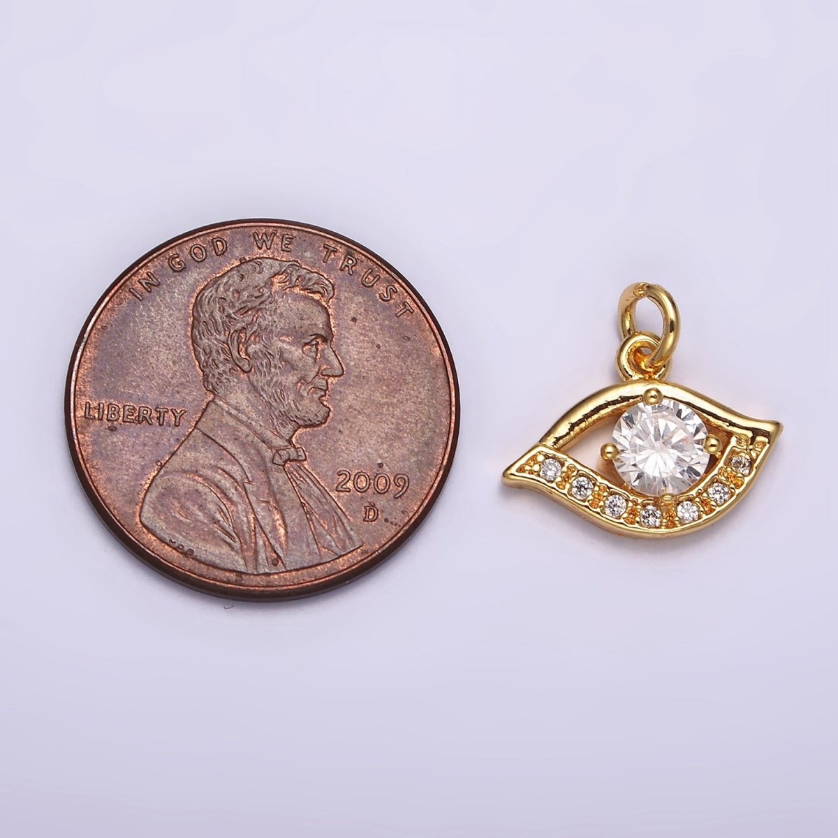 24K Gold plated Clear CZ Micro Paved CZ Open Evil Eye of Ra Charm | AC870 AC871
