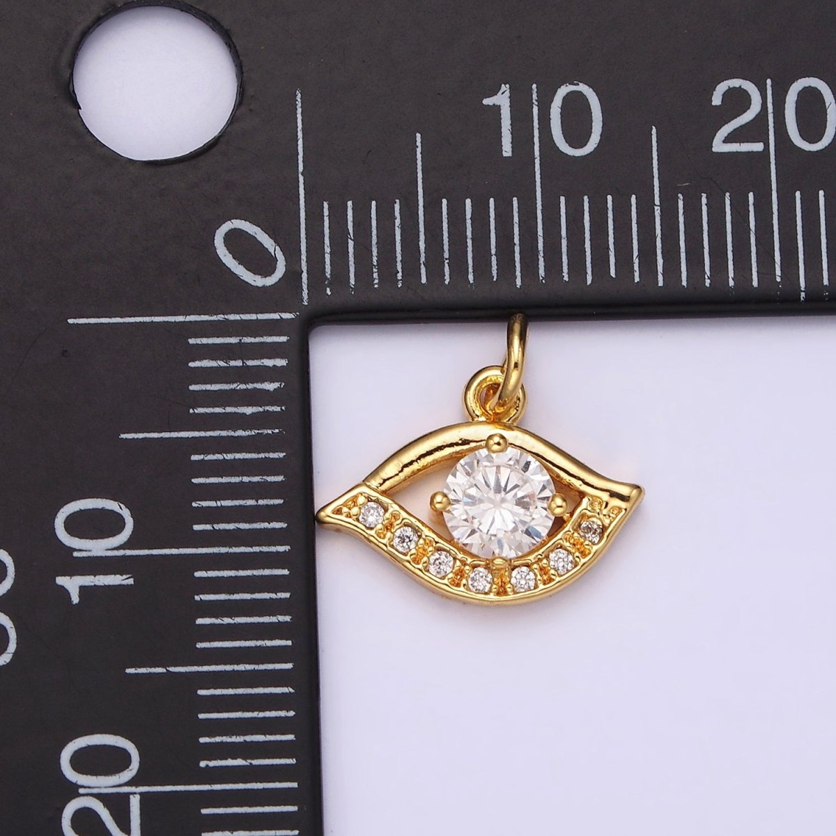 24K Gold plated Clear CZ Micro Paved CZ Open Evil Eye of Ra Charm | AC870 AC871