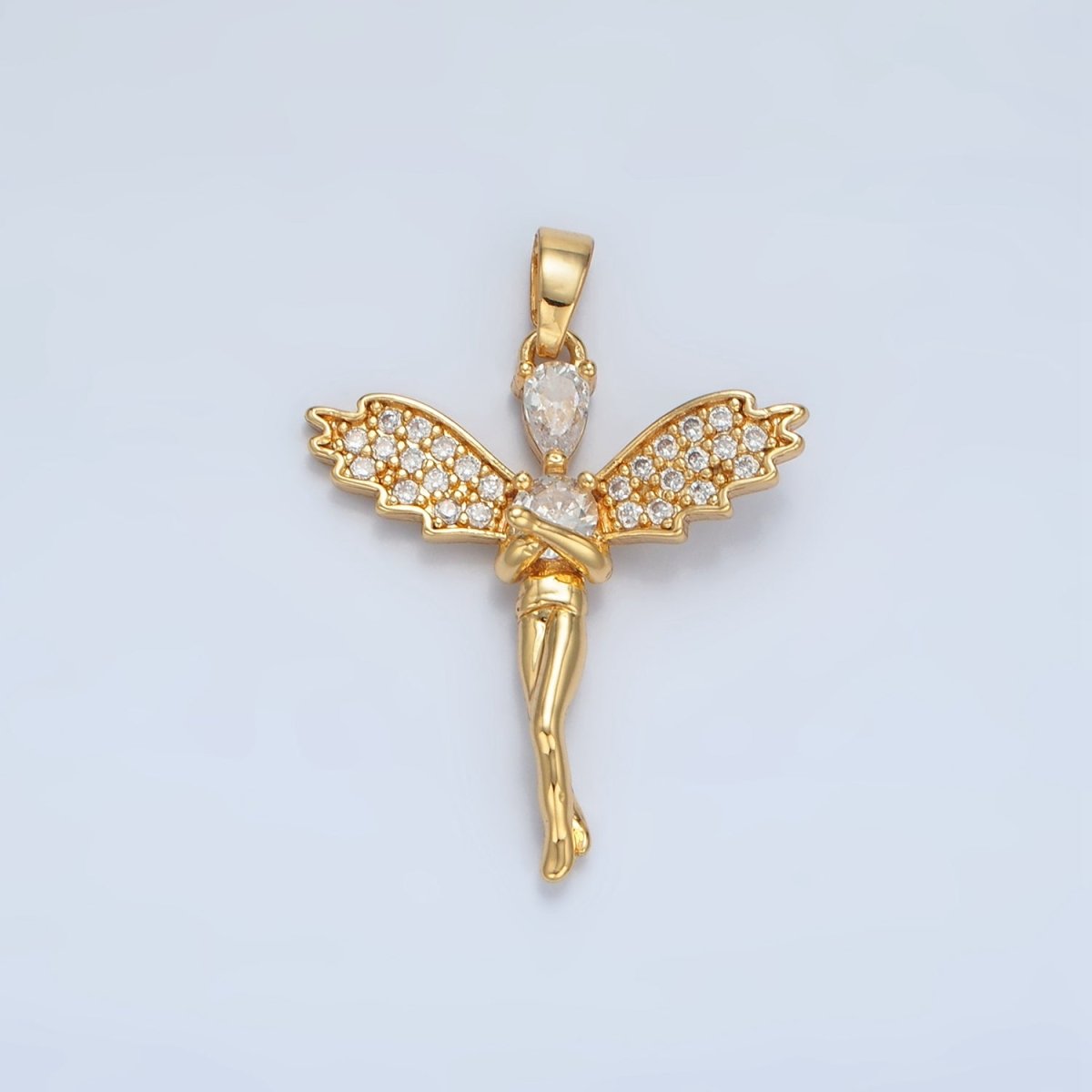 24K Gold plated Clear CZ Micro Paved Fairy Pendant | AA - 939 - DLUXCA