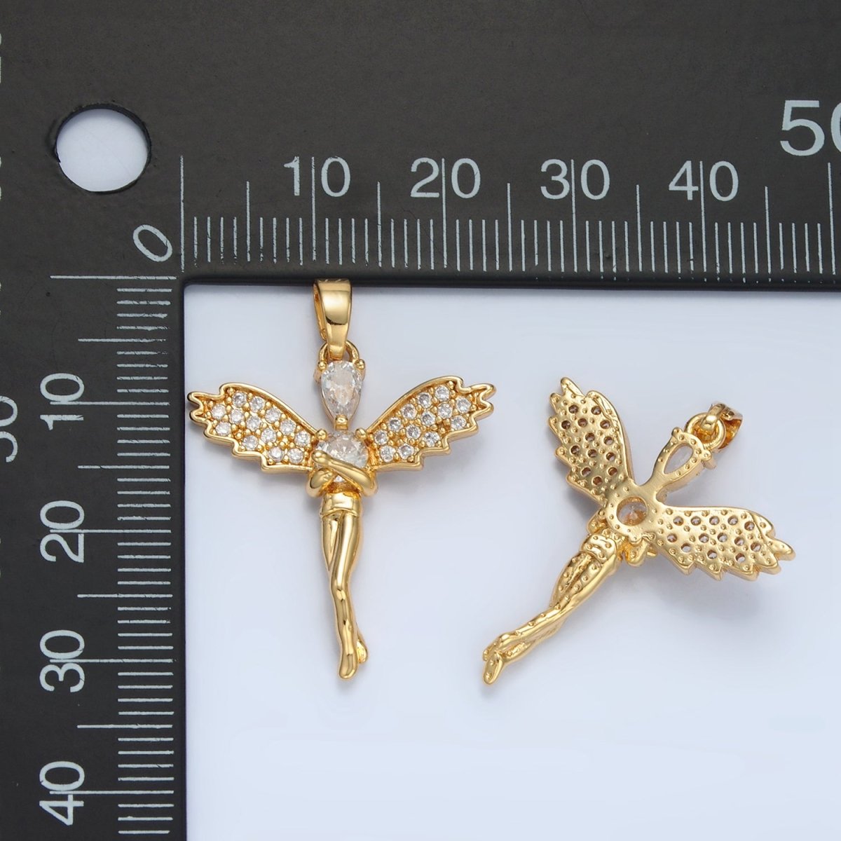 24K Gold plated Clear CZ Micro Paved Fairy Pendant | AA - 939 - DLUXCA