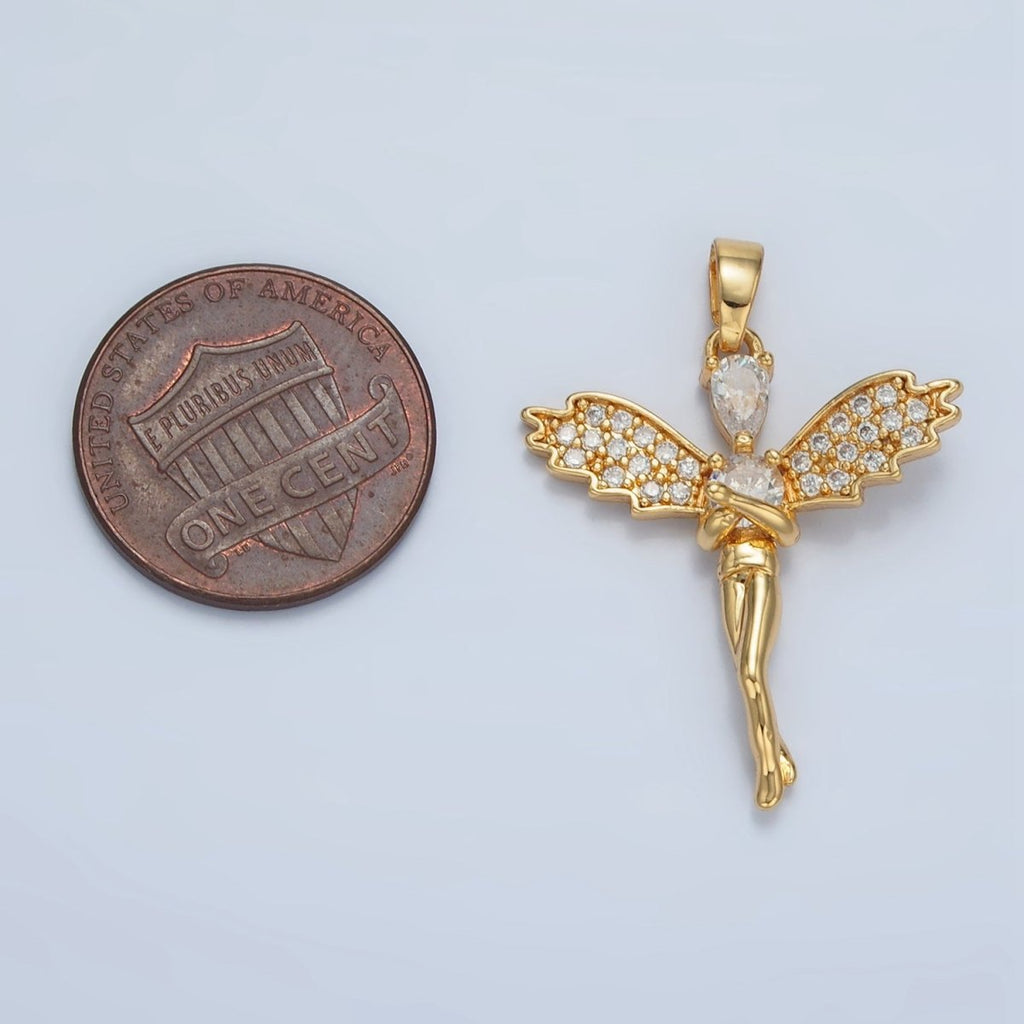 24K Gold plated Clear CZ Micro Paved Fairy Pendant | AA - 939 - DLUXCA