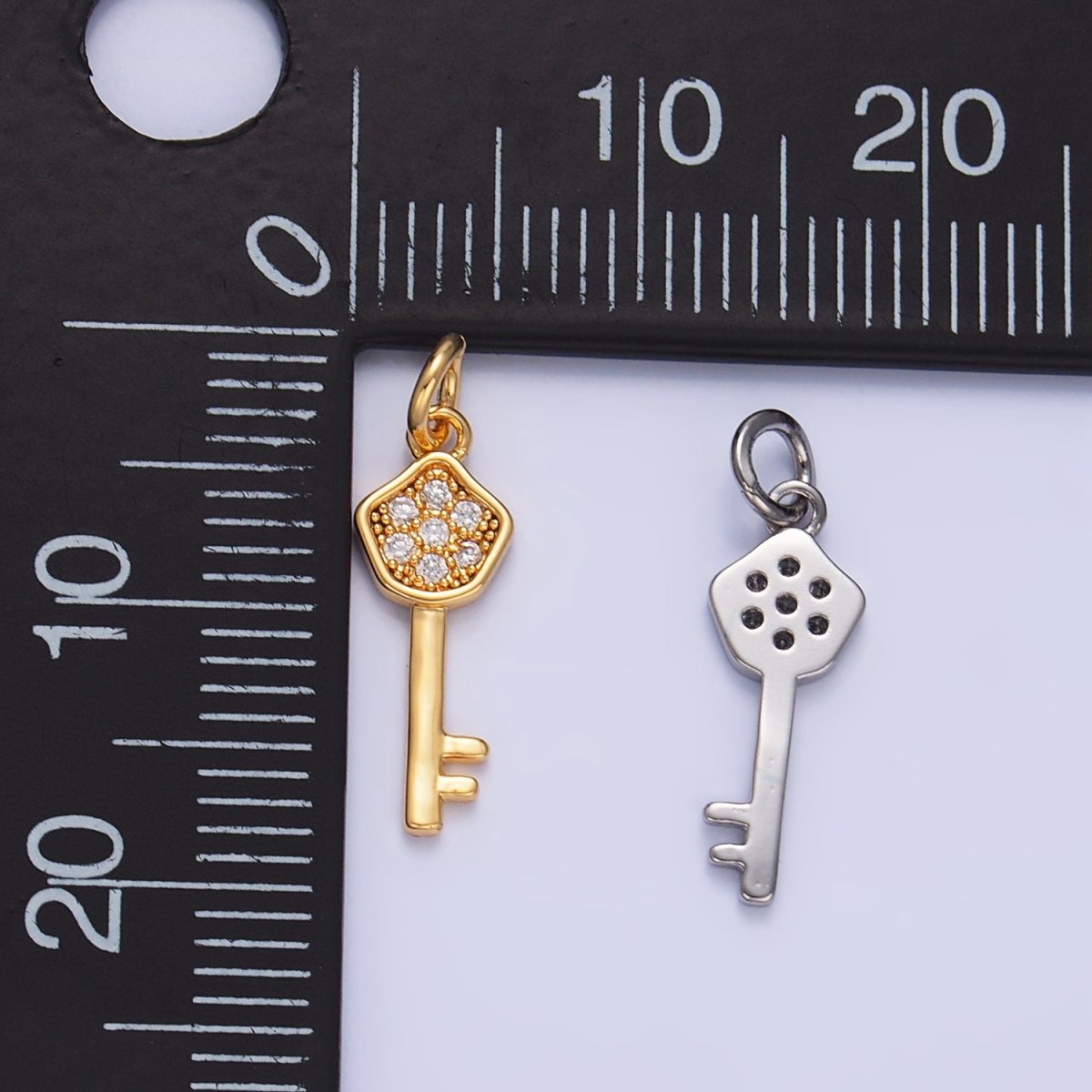 24K Gold plated Clear CZ Micro Paved Key Charm in Gold & Silver | W135