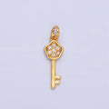 24K Gold plated Clear CZ Micro Paved Key Charm in Gold & Silver | W135