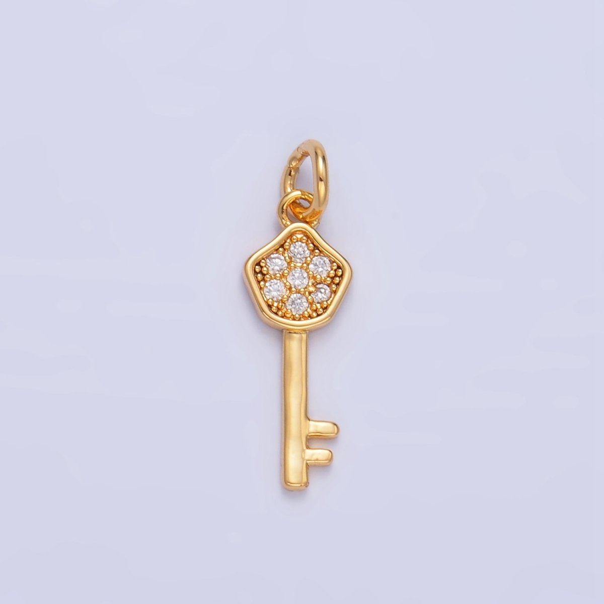 24K Gold plated Clear CZ Micro Paved Key Charm in Gold & Silver | W135