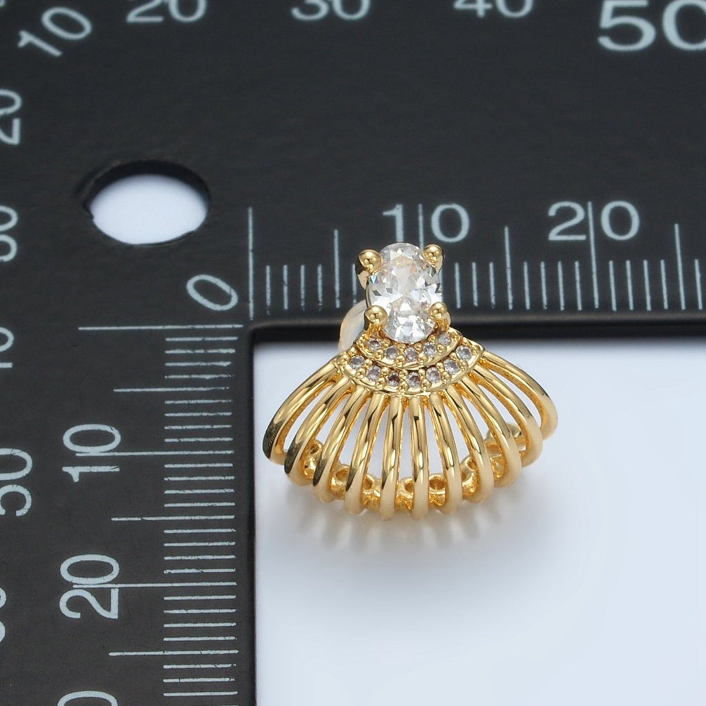 24k Gold plated Clear CZ Micro Paved Ocean Seashell Stud Earrings | AD - 747 - DLUXCA