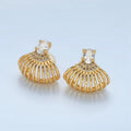 24k Gold plated Clear CZ Micro Paved Ocean Seashell Stud Earrings | AD - 747 - DLUXCA