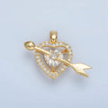 24K Gold plated Clear CZ Micro Paved Open Heart Arrow Cupid Pendant | AA870 - DLUXCA