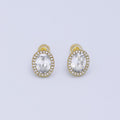 24K Gold plated Clear CZ Micro Paved Oval Stud Earrings | T015 - DLUXCA