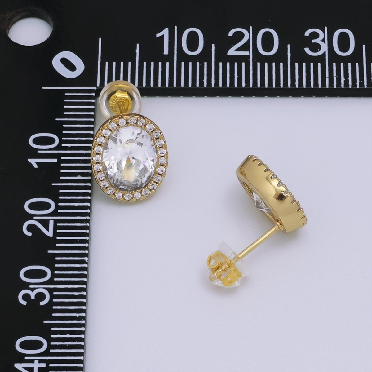 24K Gold plated Clear CZ Micro Paved Oval Stud Earrings | T015 - DLUXCA