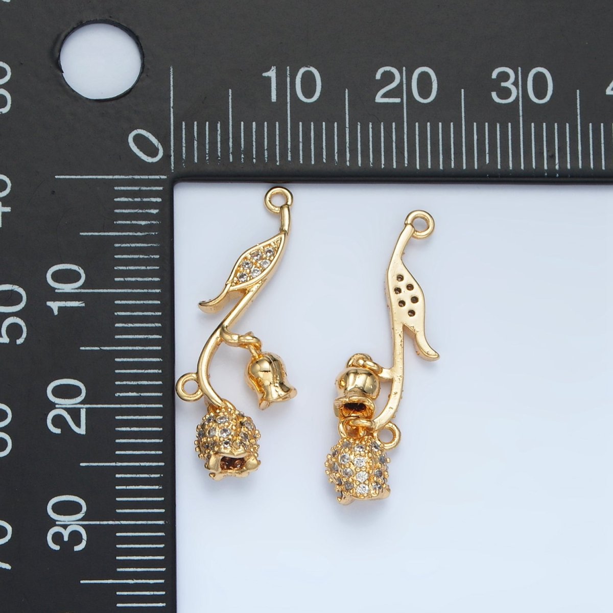 24K Gold plated Clear CZ Micro Paved Rose Flower Connector | F127 - DLUXCA