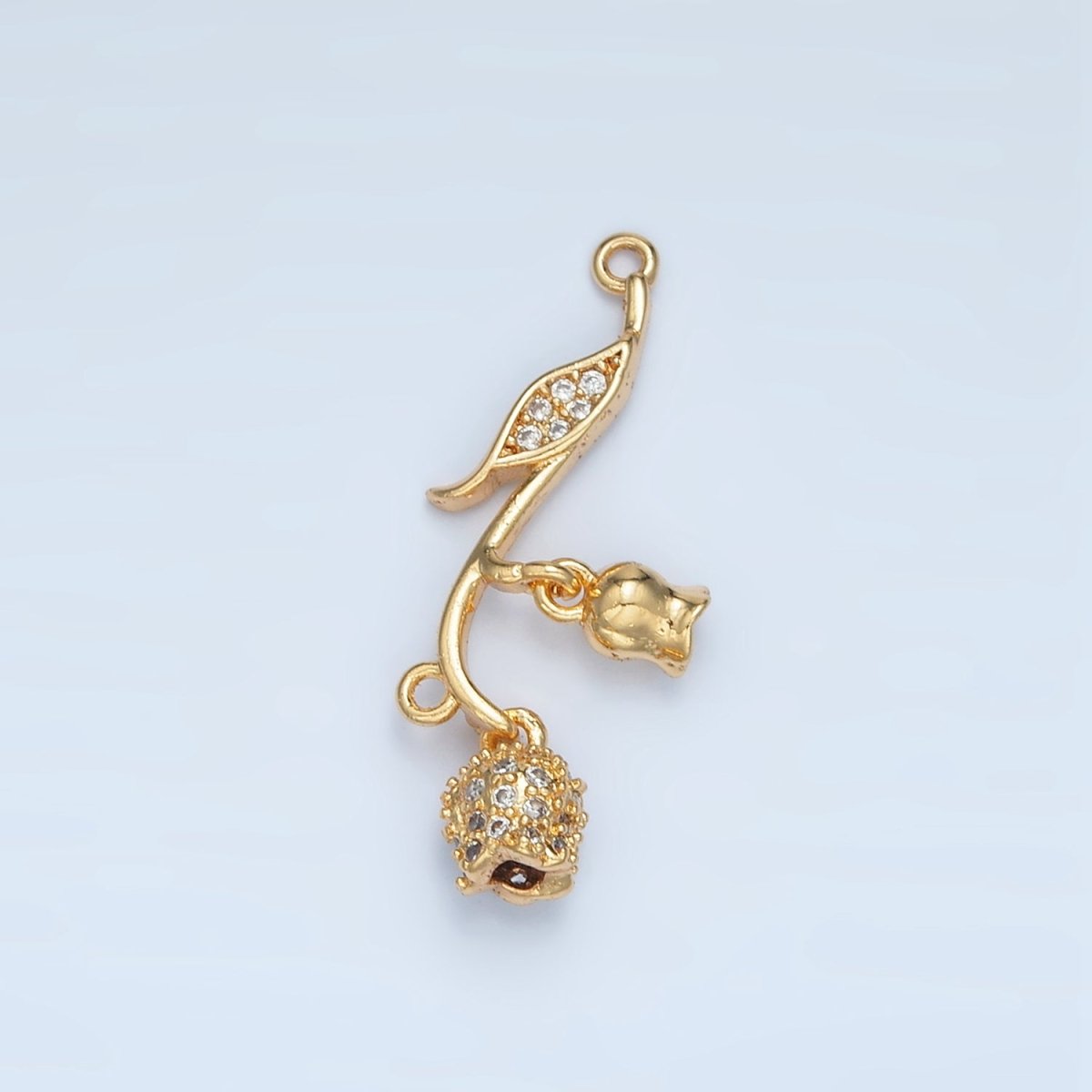 24K Gold plated Clear CZ Micro Paved Rose Flower Connector | F127 - DLUXCA
