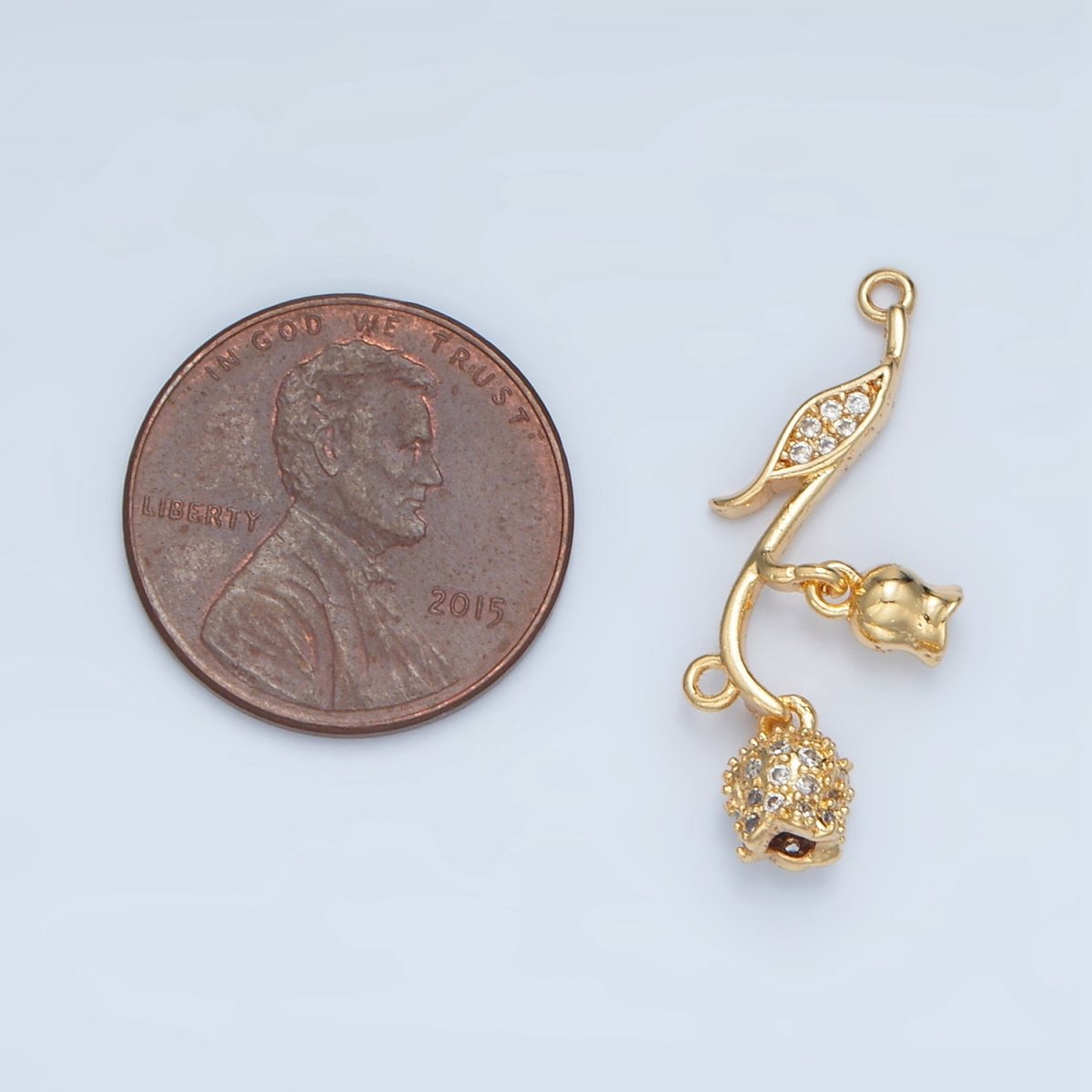 24K Gold plated Clear CZ Micro Paved Rose Flower Connector | F127 - DLUXCA