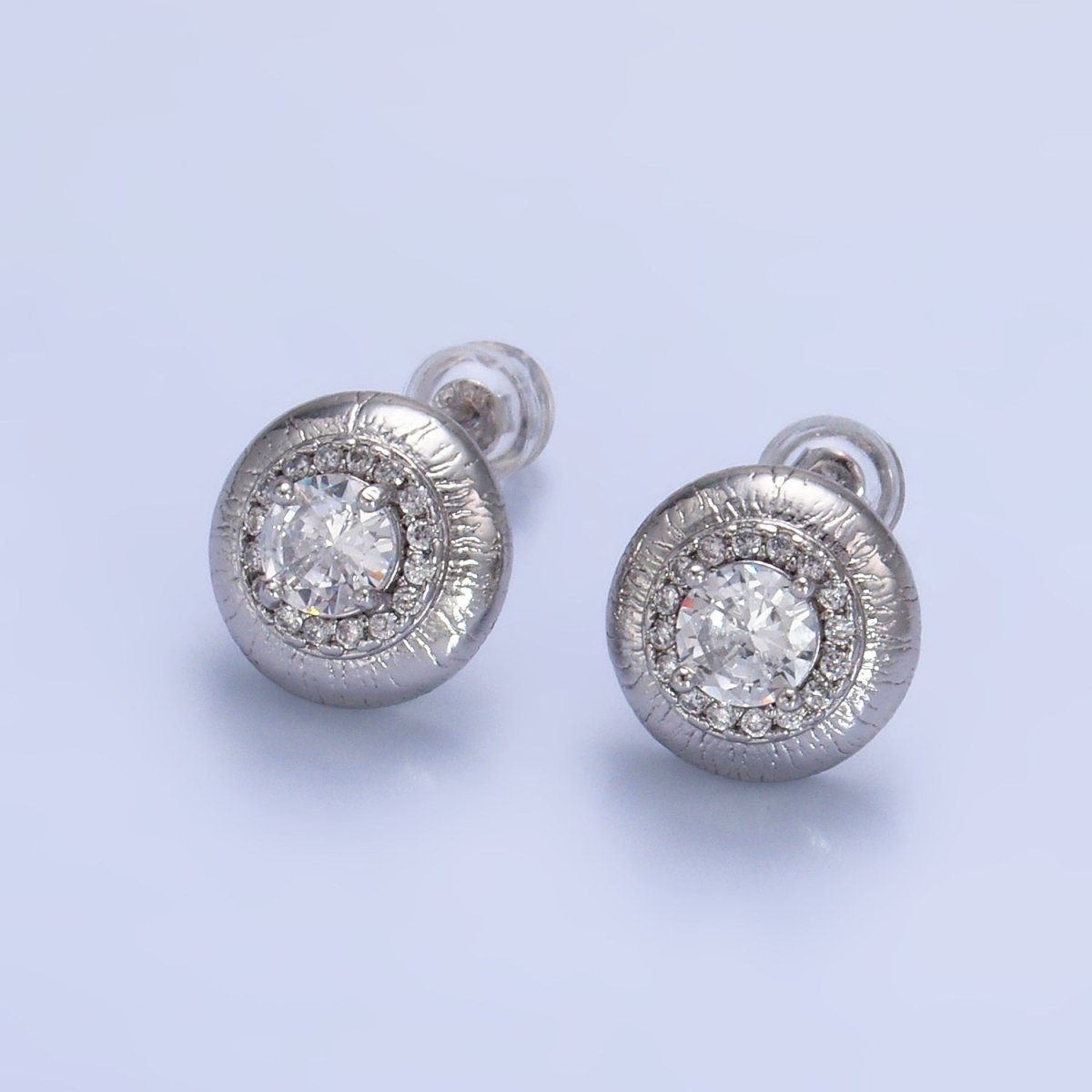 24K Gold plated Clear CZ Micro Paved Round Stud Earrings in Gold & Silver | AB977 AB978 