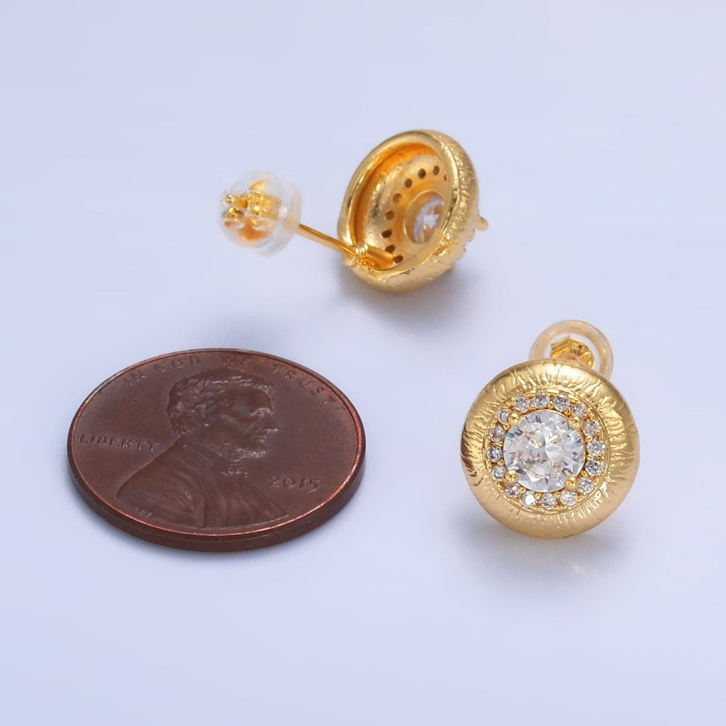 24K Gold plated Clear CZ Micro Paved Round Stud Earrings in Gold & Silver | AB977 AB978 