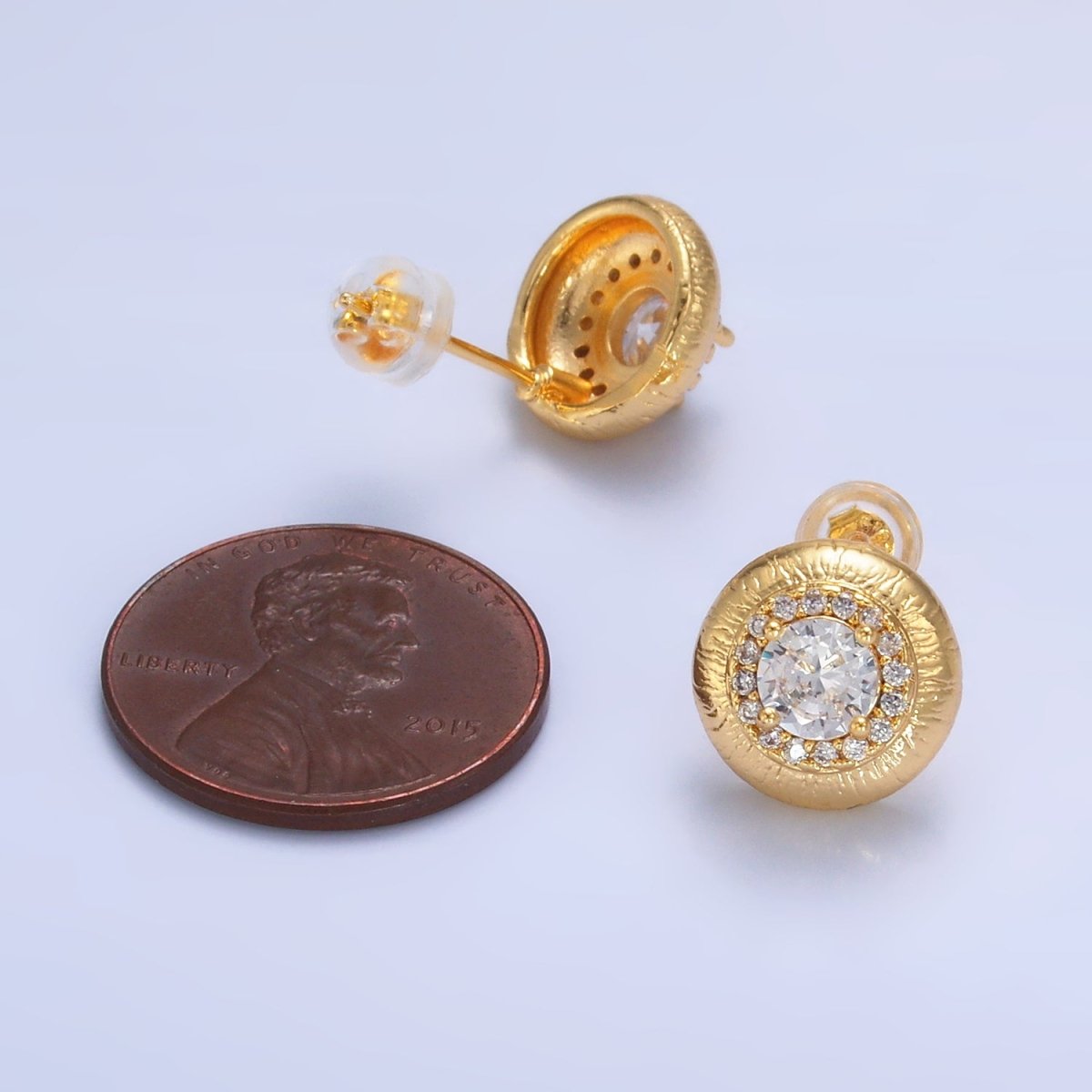 24K Gold plated Clear CZ Micro Paved Round Stud Earrings in Gold & Silver | AB977 AB978 