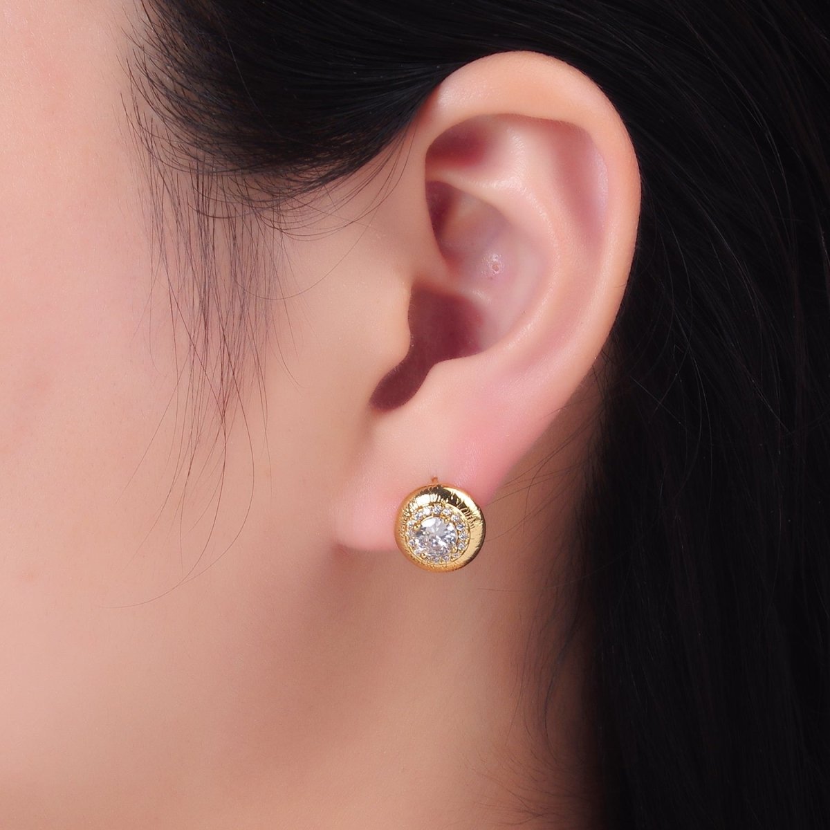 24K Gold plated Clear CZ Micro Paved Round Stud Earrings in Gold & Silver | AB977 AB978 