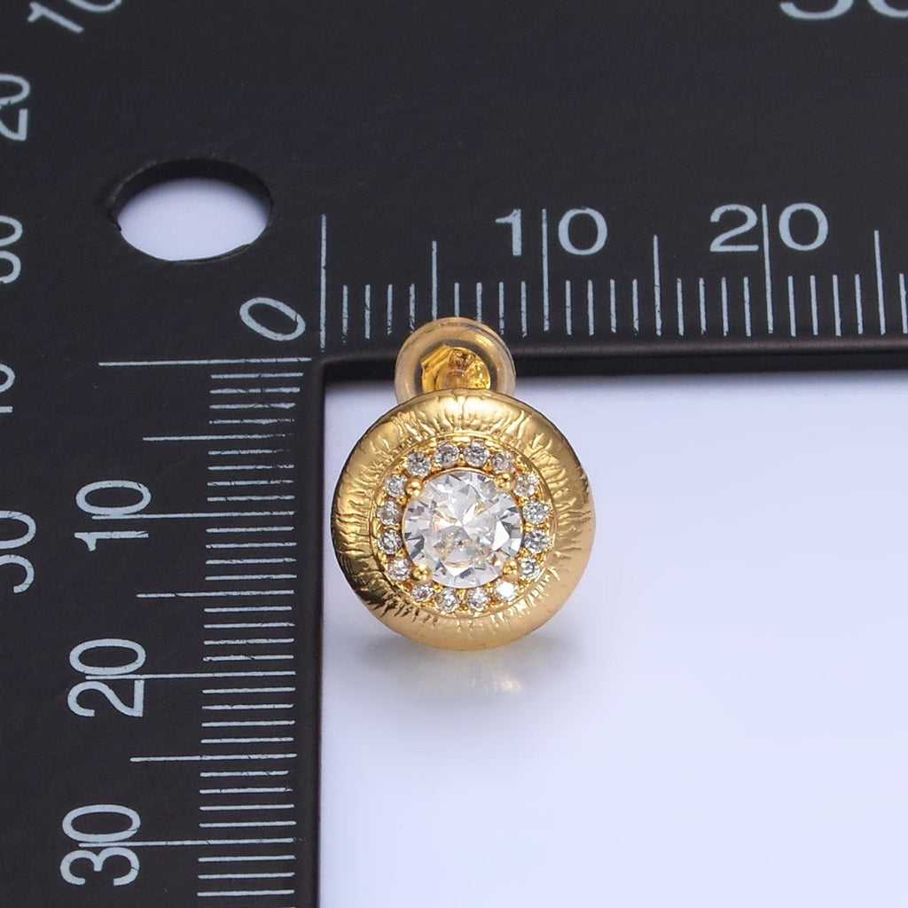 24K Gold plated Clear CZ Micro Paved Round Stud Earrings in Gold & Silver | AB977 AB978 