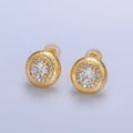 24K Gold plated Clear CZ Micro Paved Round Stud Earrings in Gold & Silver | AB977 AB978 