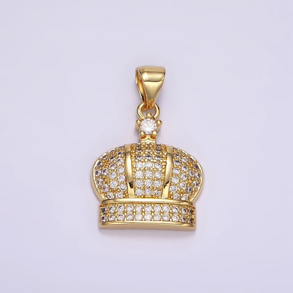 24K Gold plated Clear CZ Micro Paved Royal Crown Pendant | AA055 - DLUXCA