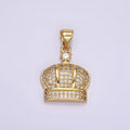 24K Gold plated Clear CZ Micro Paved Royal Crown Pendant | AA055 - DLUXCA