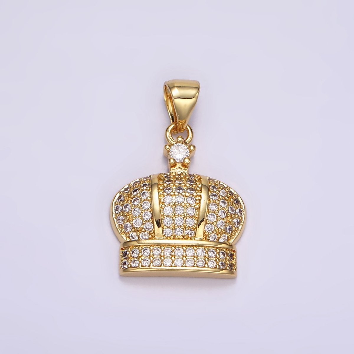 24K Gold plated Clear CZ Micro Paved Royal Crown Pendant | AA055 - DLUXCA