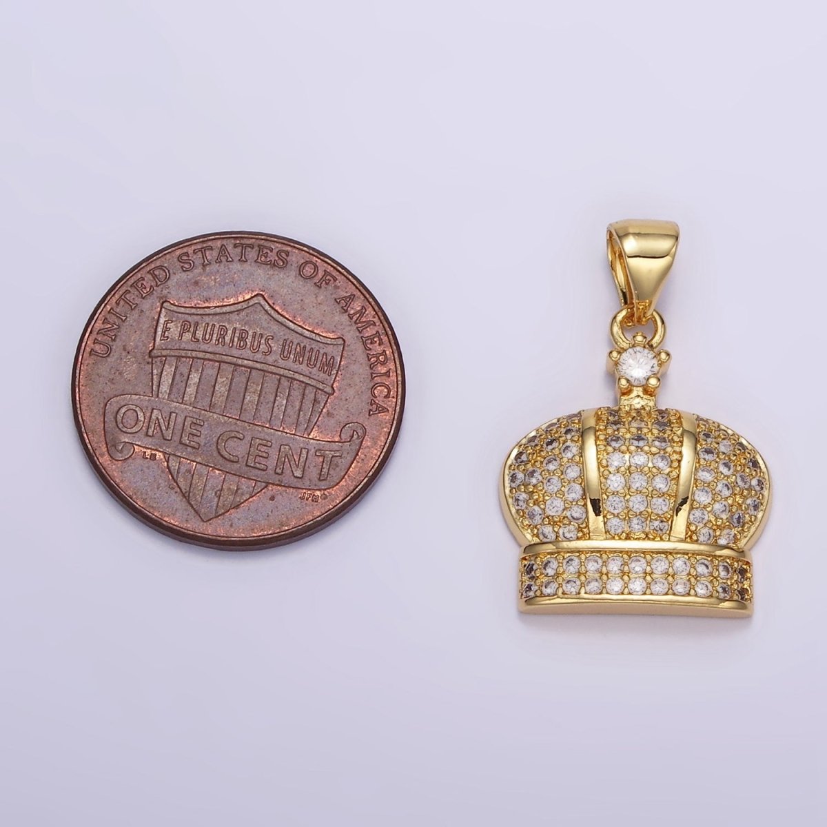 24K Gold plated Clear CZ Micro Paved Royal Crown Pendant | AA055 - DLUXCA