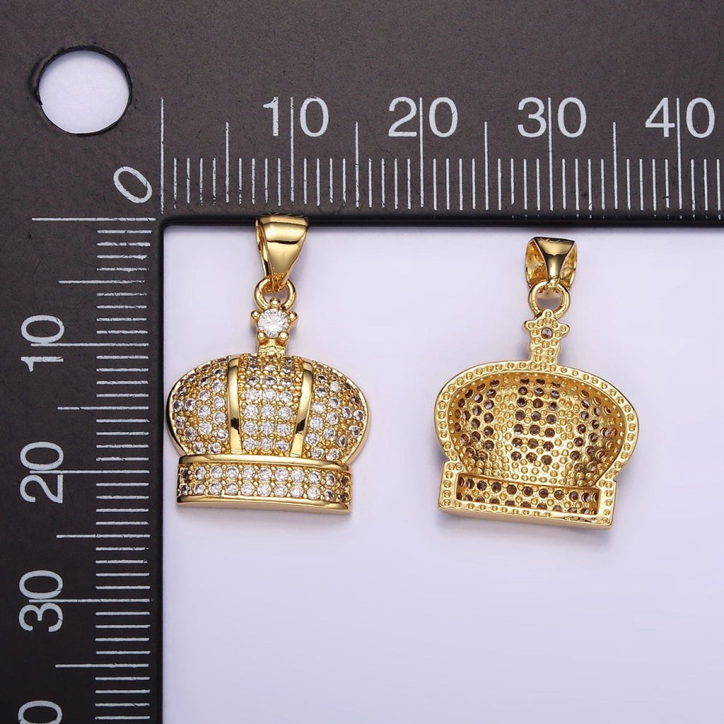 24K Gold plated Clear CZ Micro Paved Royal Crown Pendant | AA055 - DLUXCA