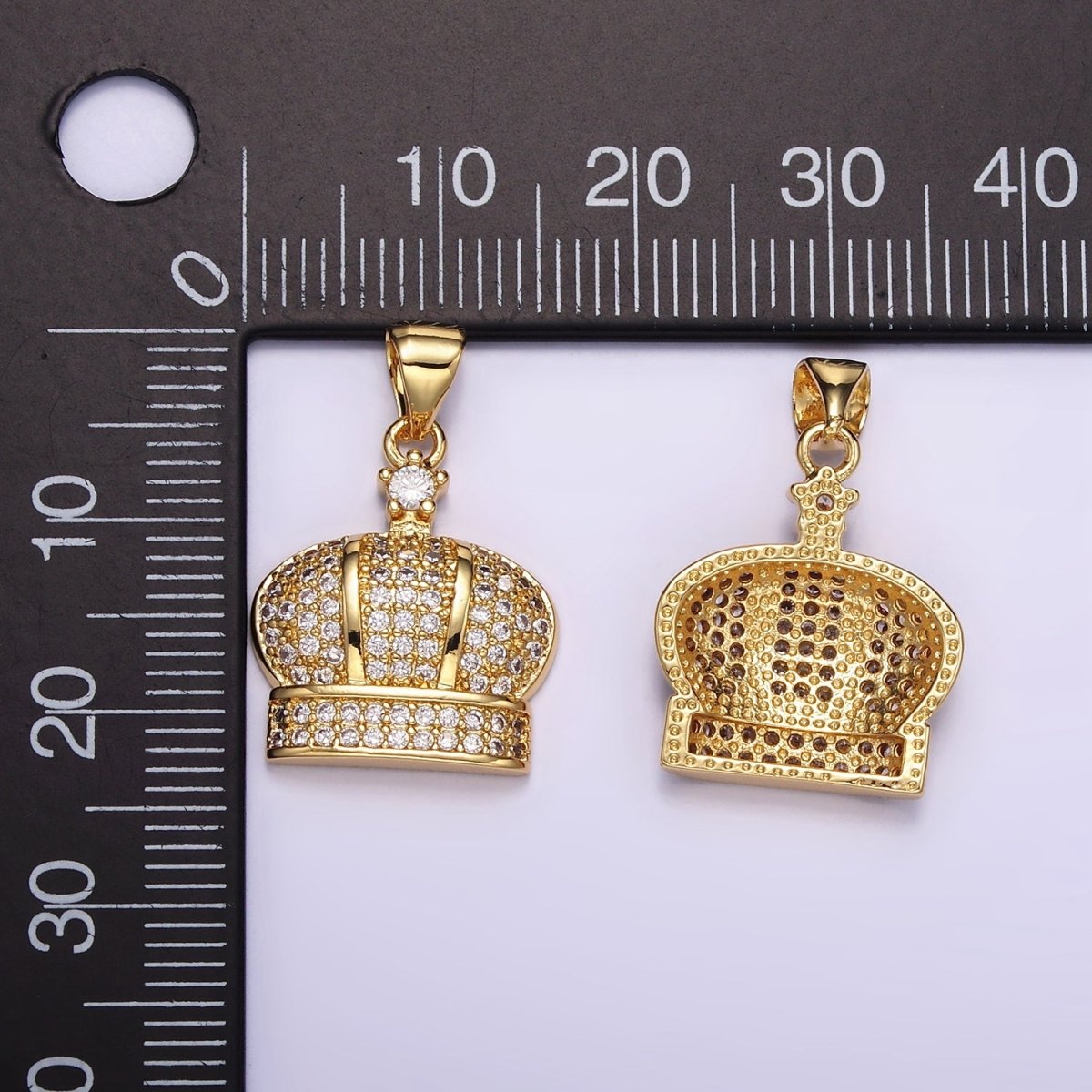 24K Gold plated Clear CZ Micro Paved Royal Crown Pendant | AA055 - DLUXCA