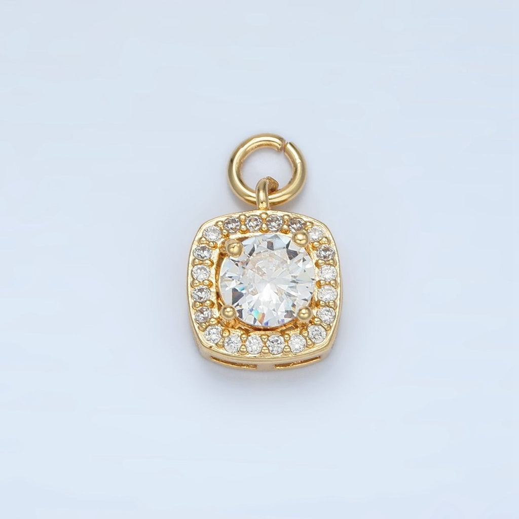 24K Gold plated Clear CZ Micro Paved Square Mini Charm | E2661 - DLUXCA
