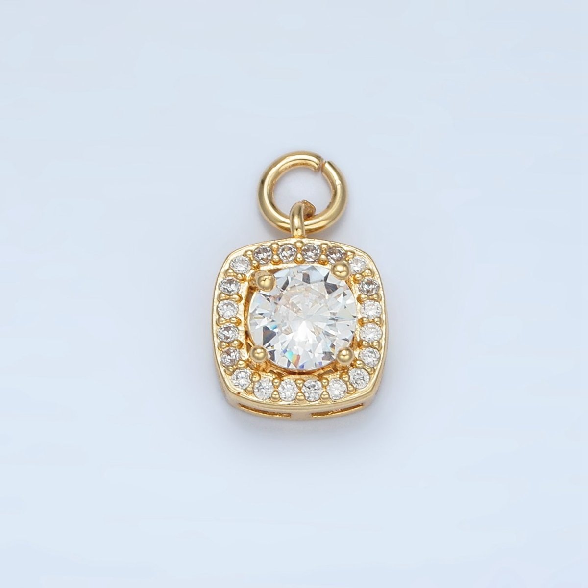 24K Gold plated Clear CZ Micro Paved Square Mini Charm | E2661 - DLUXCA
