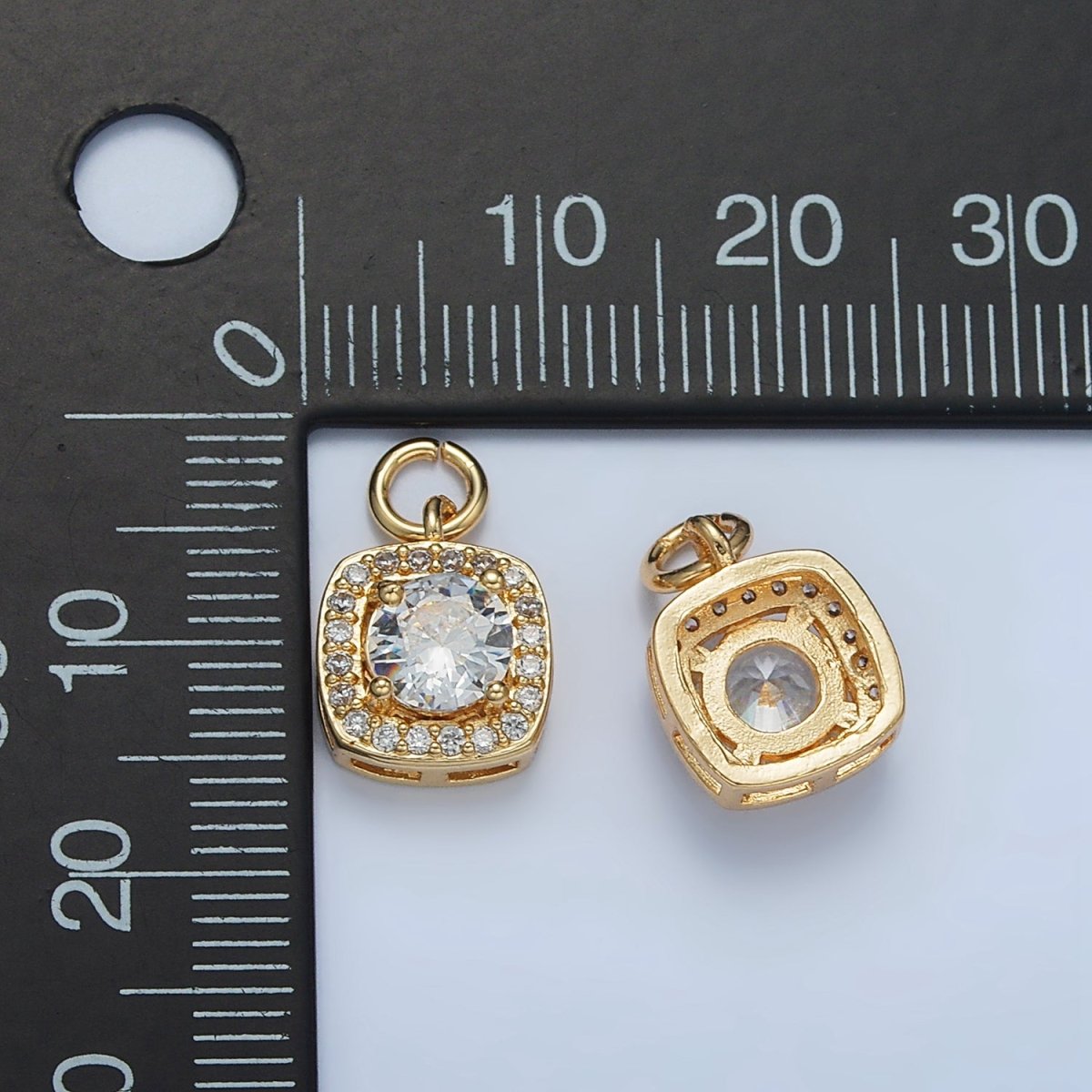 24K Gold plated Clear CZ Micro Paved Square Mini Charm | E2661 - DLUXCA