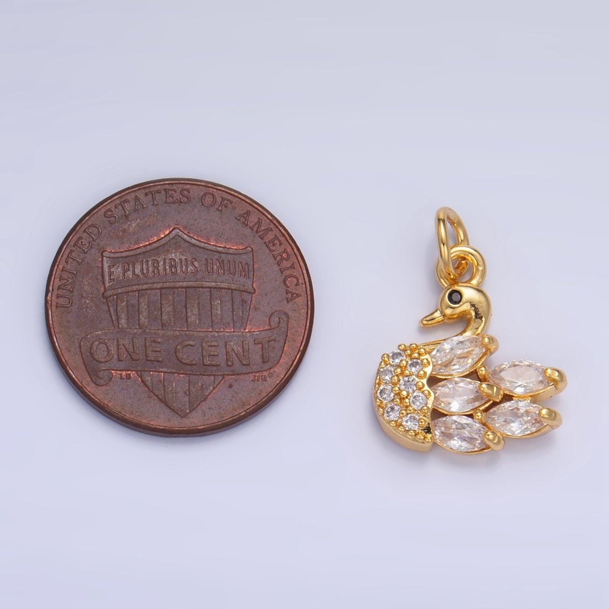 24K Gold plated Clear CZ Micro Paved Swan Bird Animal Charm | W091 - DLUXCA