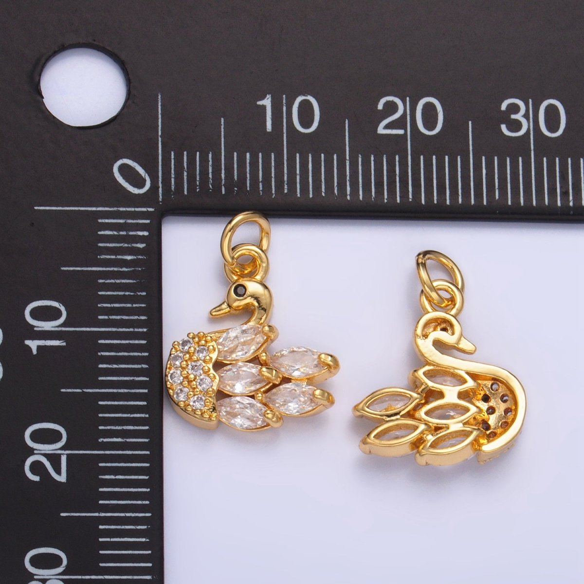 24K Gold plated Clear CZ Micro Paved Swan Bird Animal Charm | W091 - DLUXCA
