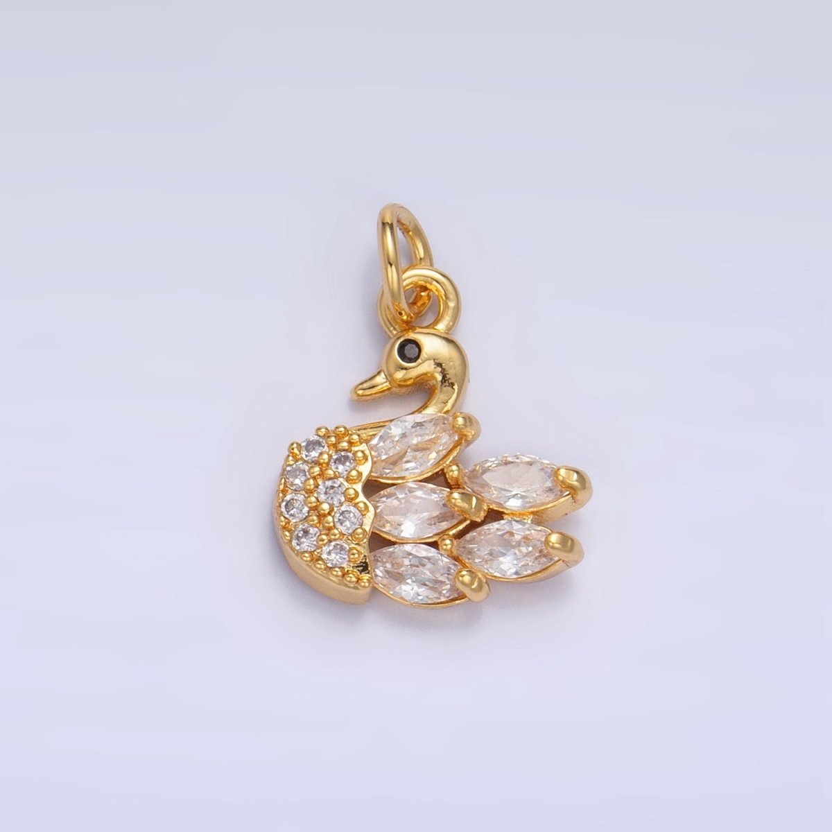 24K Gold plated Clear CZ Micro Paved Swan Bird Animal Charm | W091 - DLUXCA