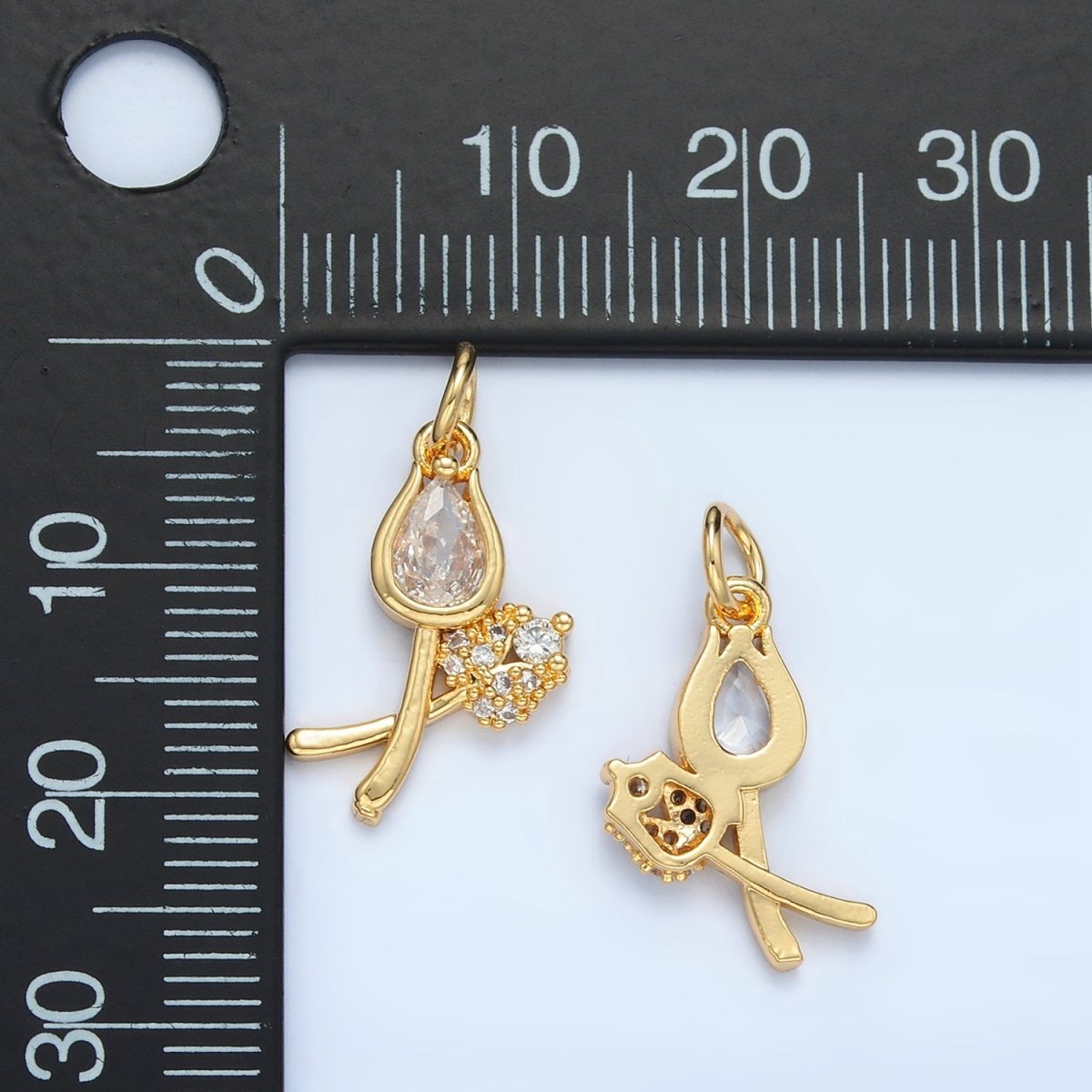 24K Gold plated Clear CZ Micro Paved Tulip Flower Mini Charm | X294 - DLUXCA
