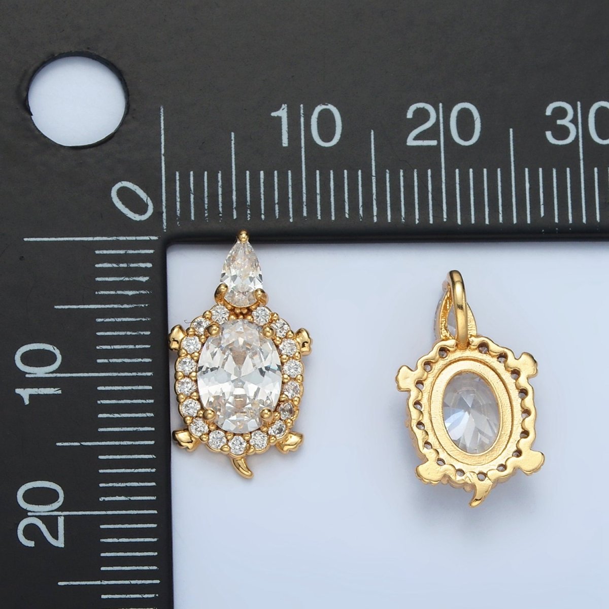 24K Gold plated Clear CZ Micro Paved Turtle Tortoise Animal Back Loop Pendant | AA859 - DLUXCA