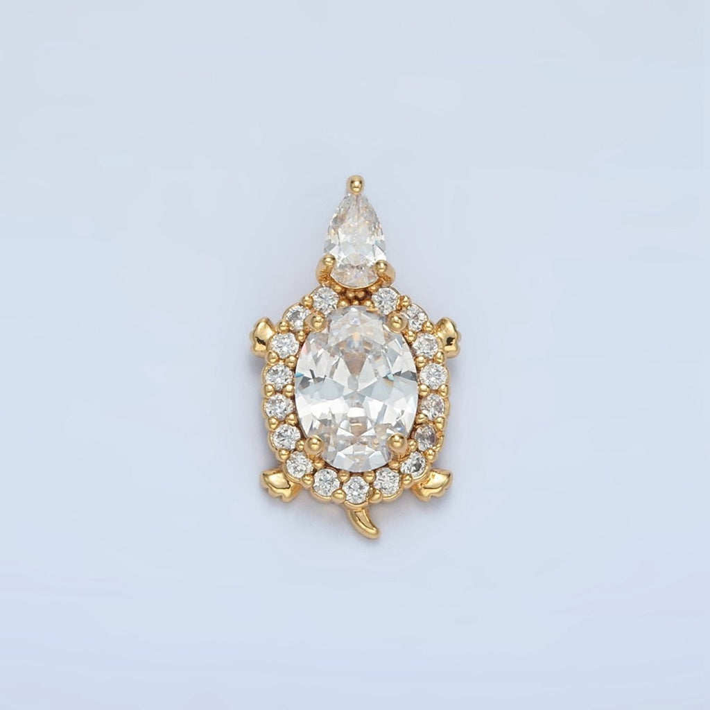 24K Gold plated Clear CZ Micro Paved Turtle Tortoise Animal Back Loop Pendant | AA859 - DLUXCA