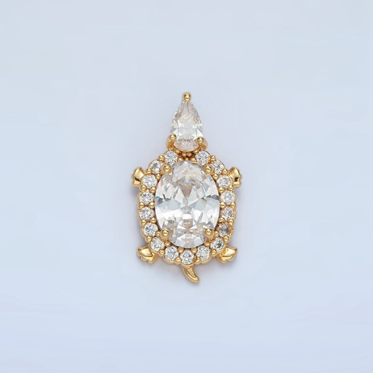 24K Gold plated Clear CZ Micro Paved Turtle Tortoise Animal Back Loop Pendant | AA859 - DLUXCA