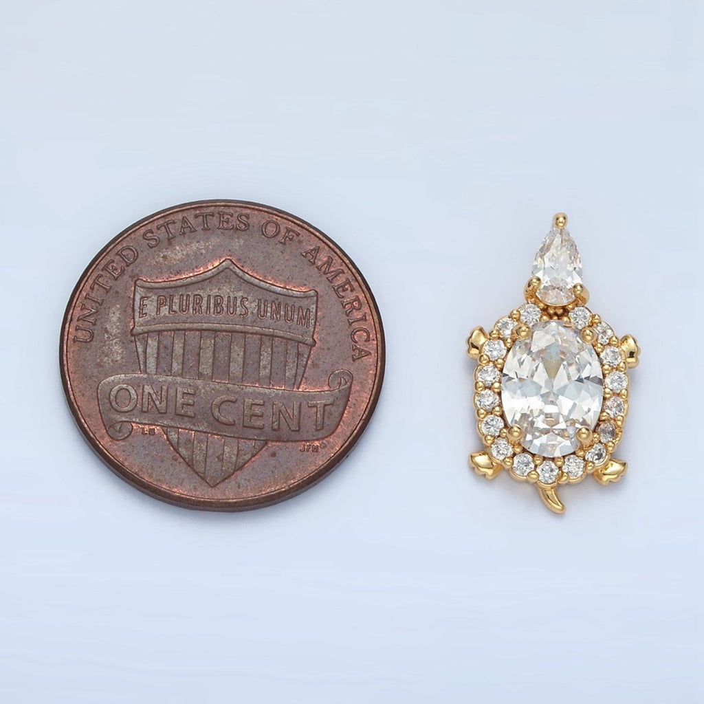 24K Gold plated Clear CZ Micro Paved Turtle Tortoise Animal Back Loop Pendant | AA859 - DLUXCA
