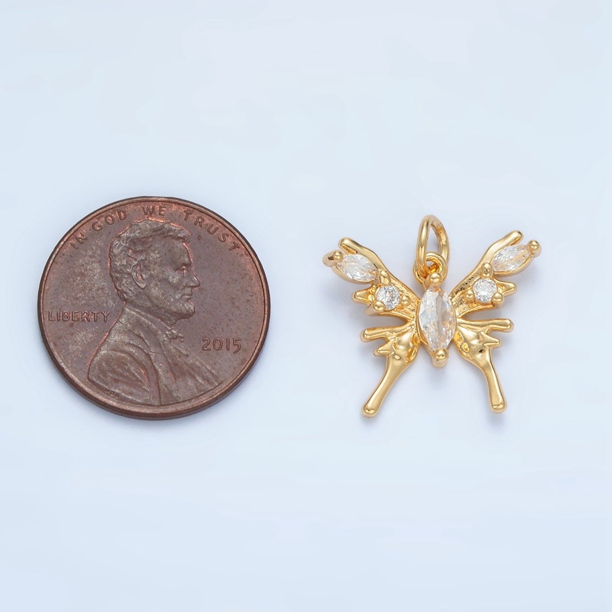 24K Gold plated Clear CZ Molten Butterfly Mariposa Insect Charm | X289 - DLUXCA