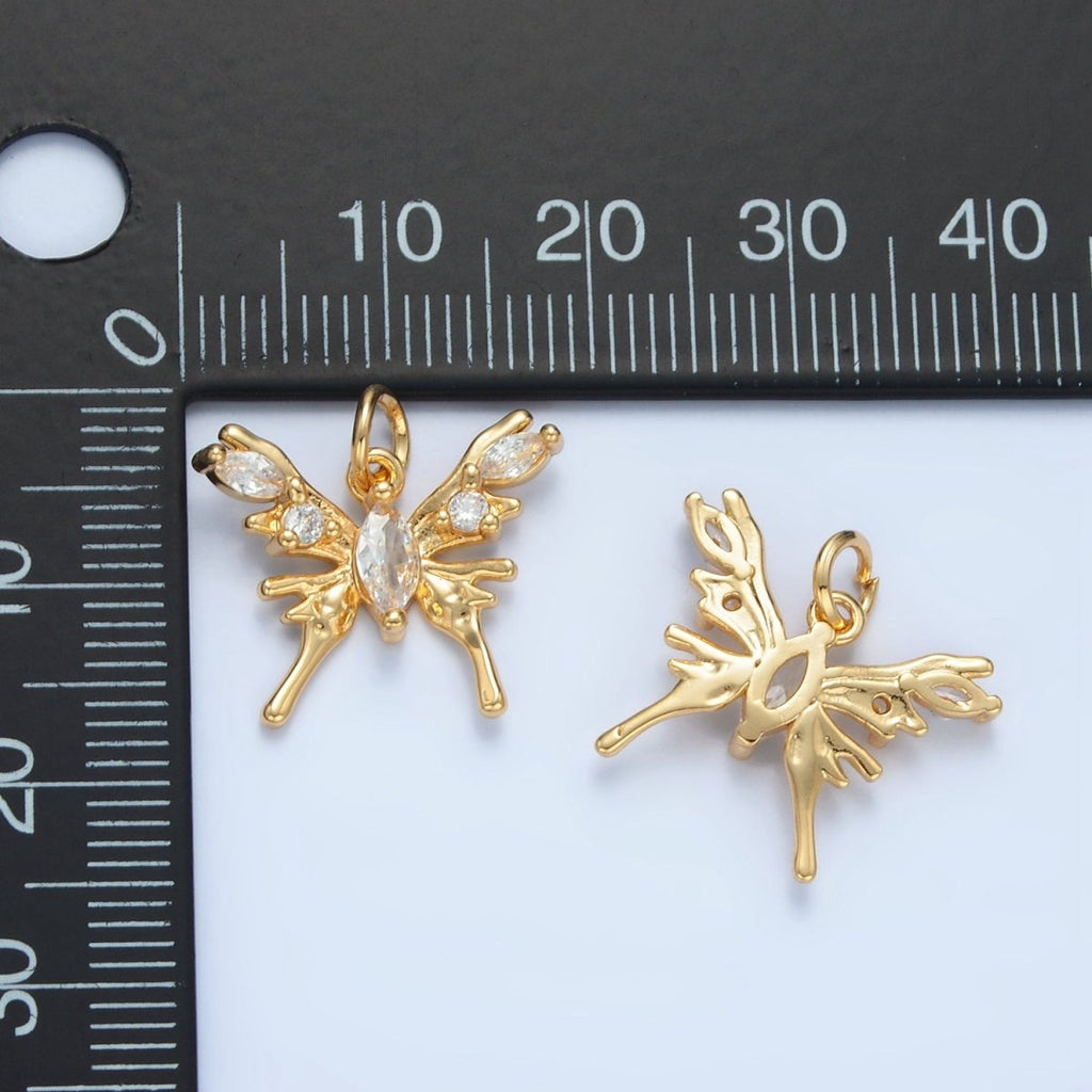 24K Gold plated Clear CZ Molten Butterfly Mariposa Insect Charm | X289 - DLUXCA