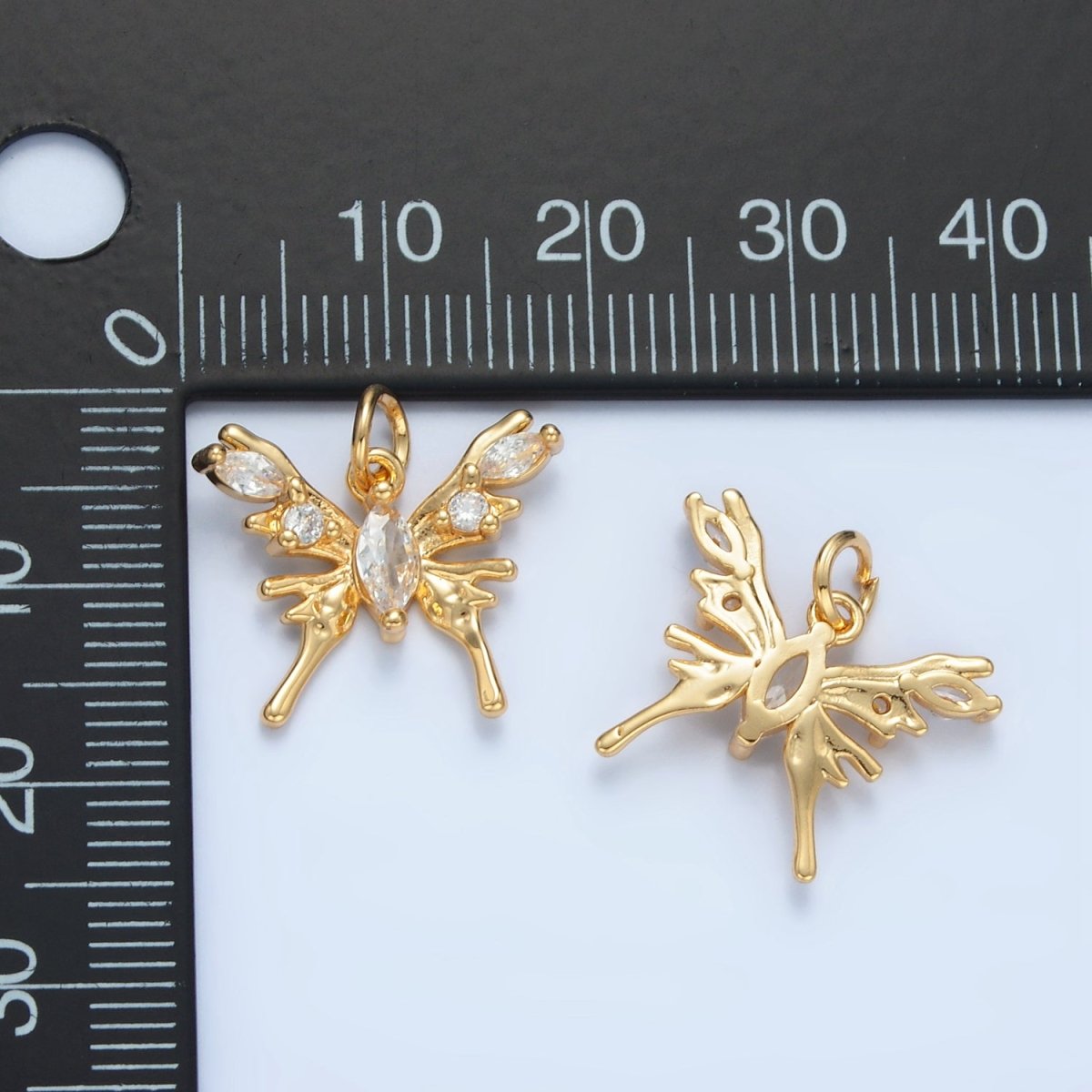 24K Gold plated Clear CZ Molten Butterfly Mariposa Insect Charm | X289 - DLUXCA