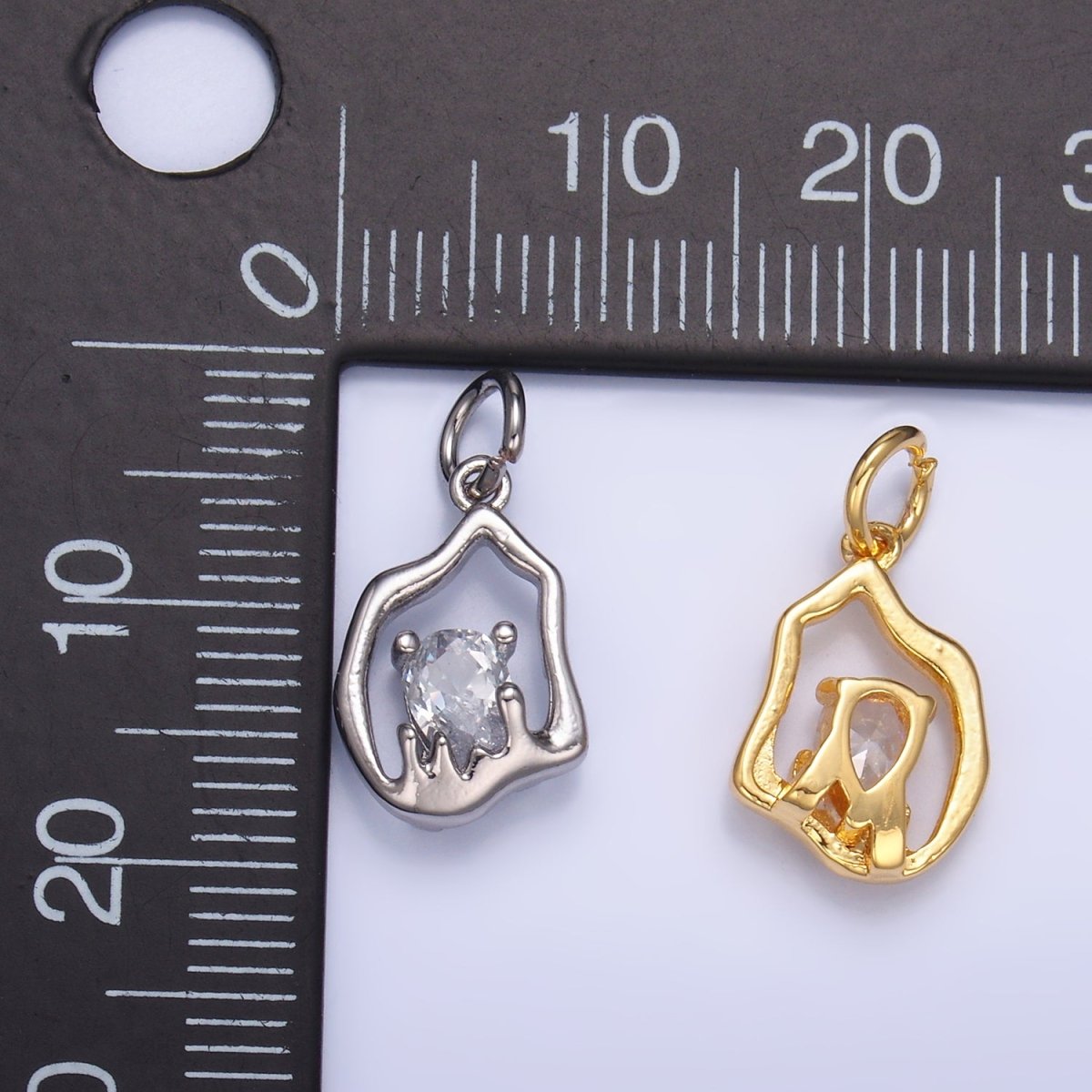 24K Gold plated Clear CZ Molten Charm in Gold & Silver | W889 