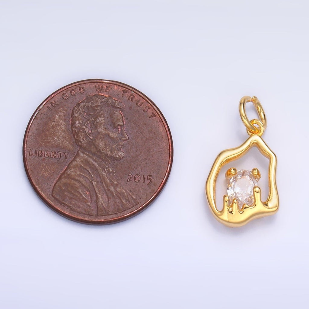 24K Gold plated Clear CZ Molten Charm in Gold & Silver | W889 