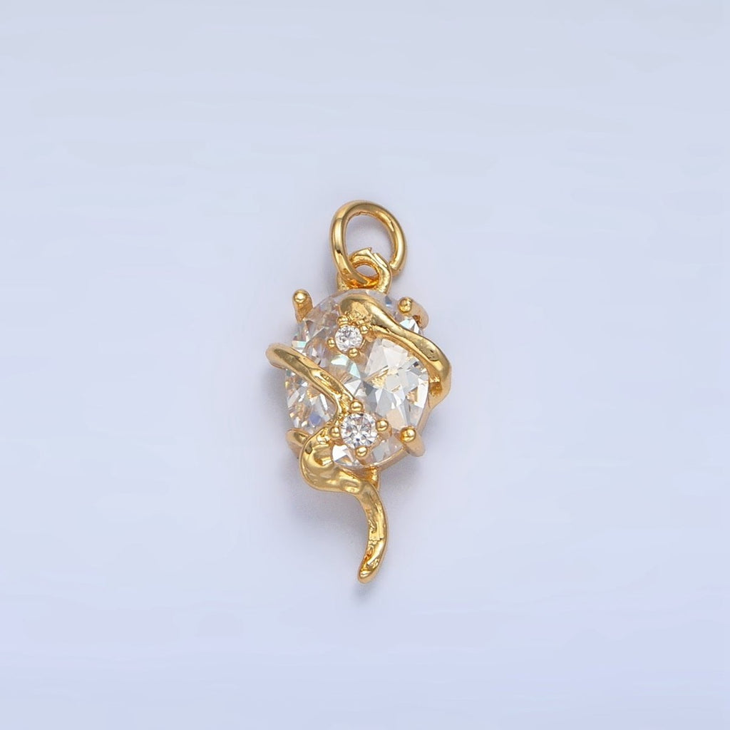 24K Gold plated Clear CZ Molten Drip Wrap Geometric Charm | X740 - DLUXCA