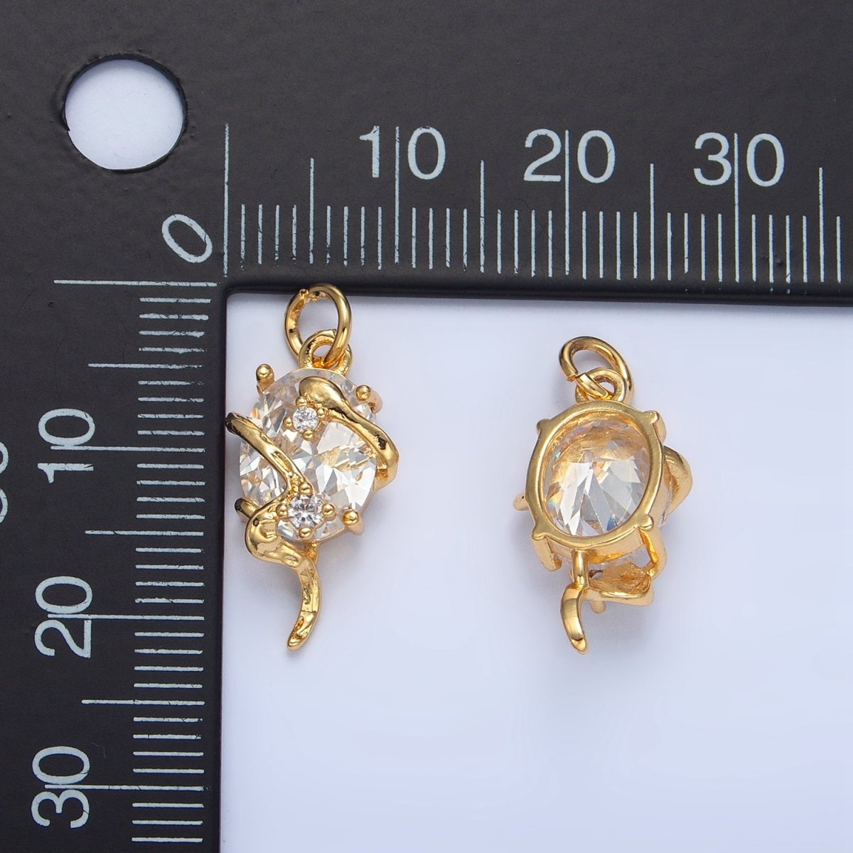 24K Gold plated Clear CZ Molten Drip Wrap Geometric Charm | X740 - DLUXCA