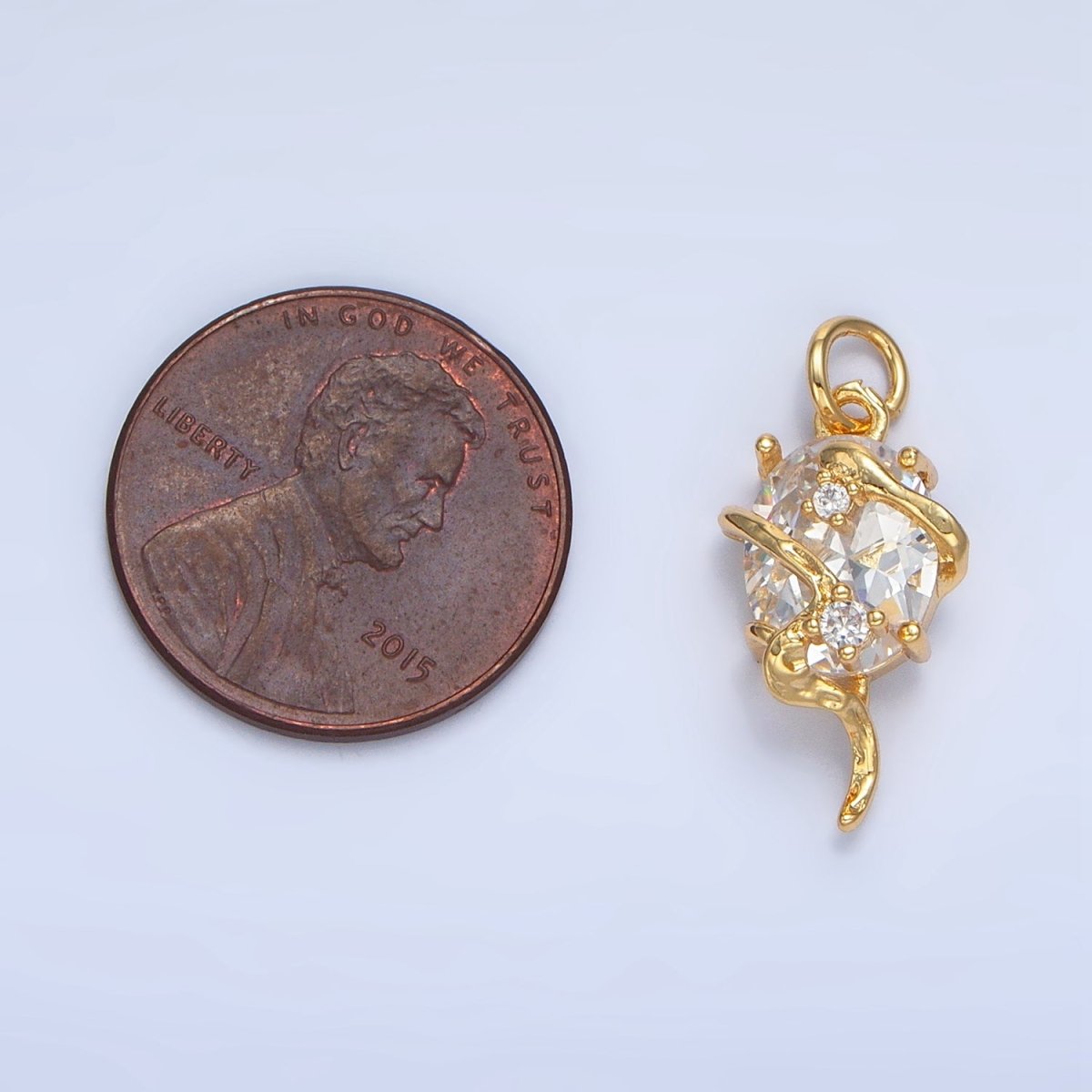 24K Gold plated Clear CZ Molten Drip Wrap Geometric Charm | X740 - DLUXCA